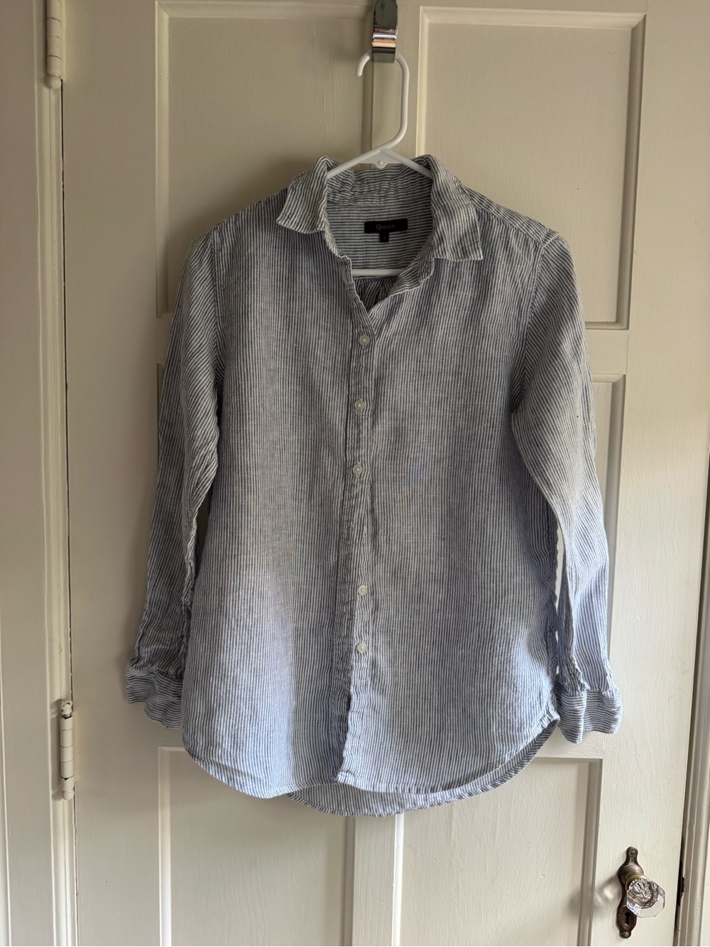 Quince Light Blue & White Striped Linen-Blend Button-Up Shirt